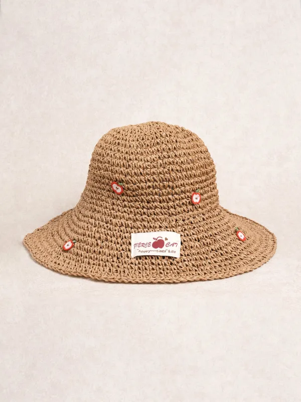 Brown Vintage Apple Woven Straw Hat sold by BERLOOK