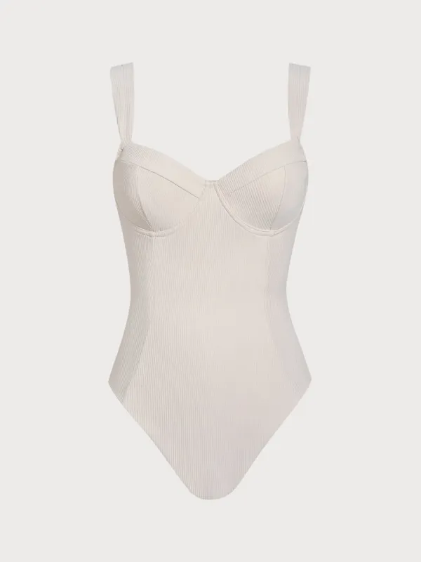 White Cross Back Tummy Control One-Piece Swimsuit sold by BERLOOK