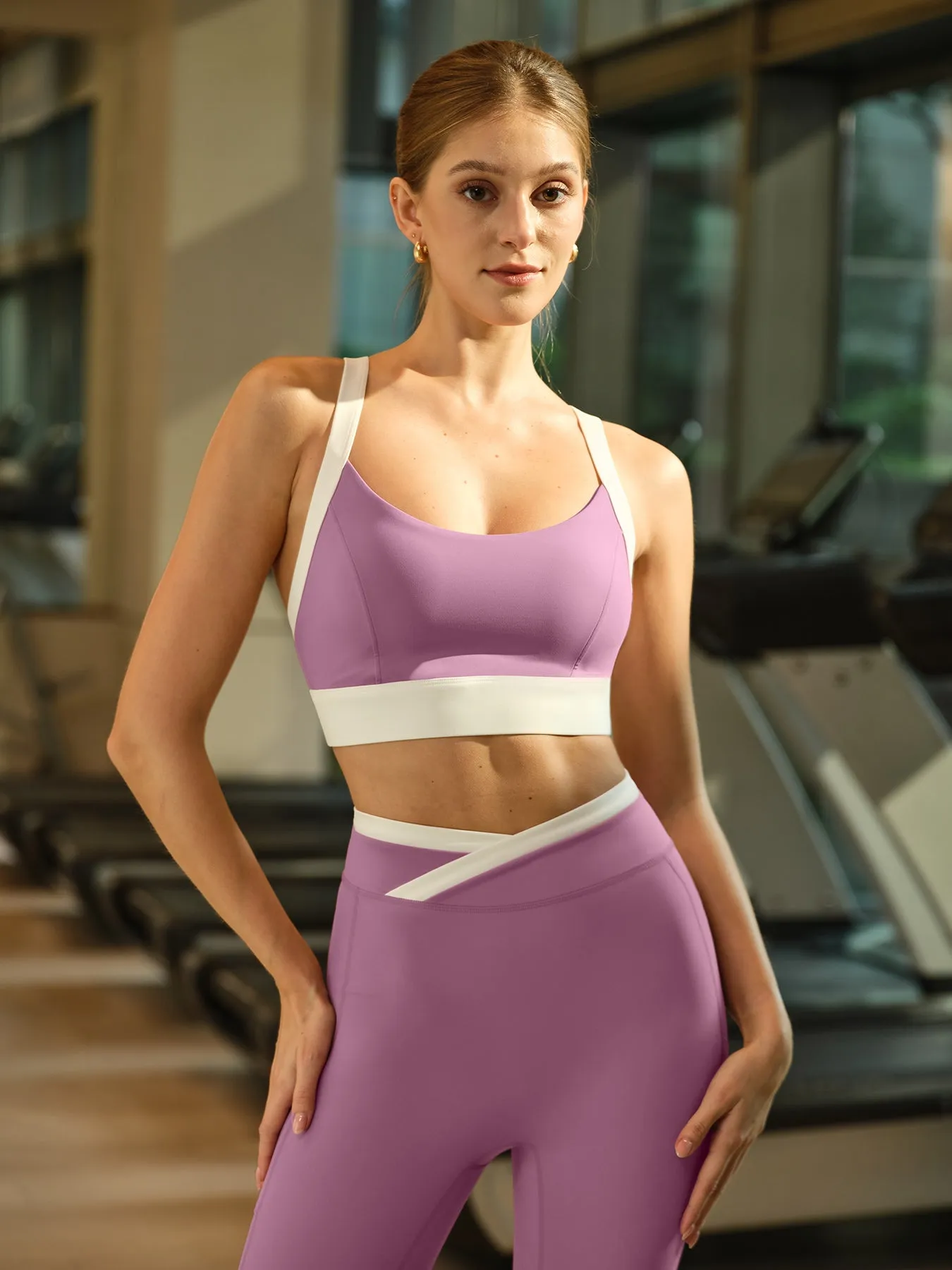 Pink Contrast U Neck Sports Bra - Light Support sold by BERLOOK