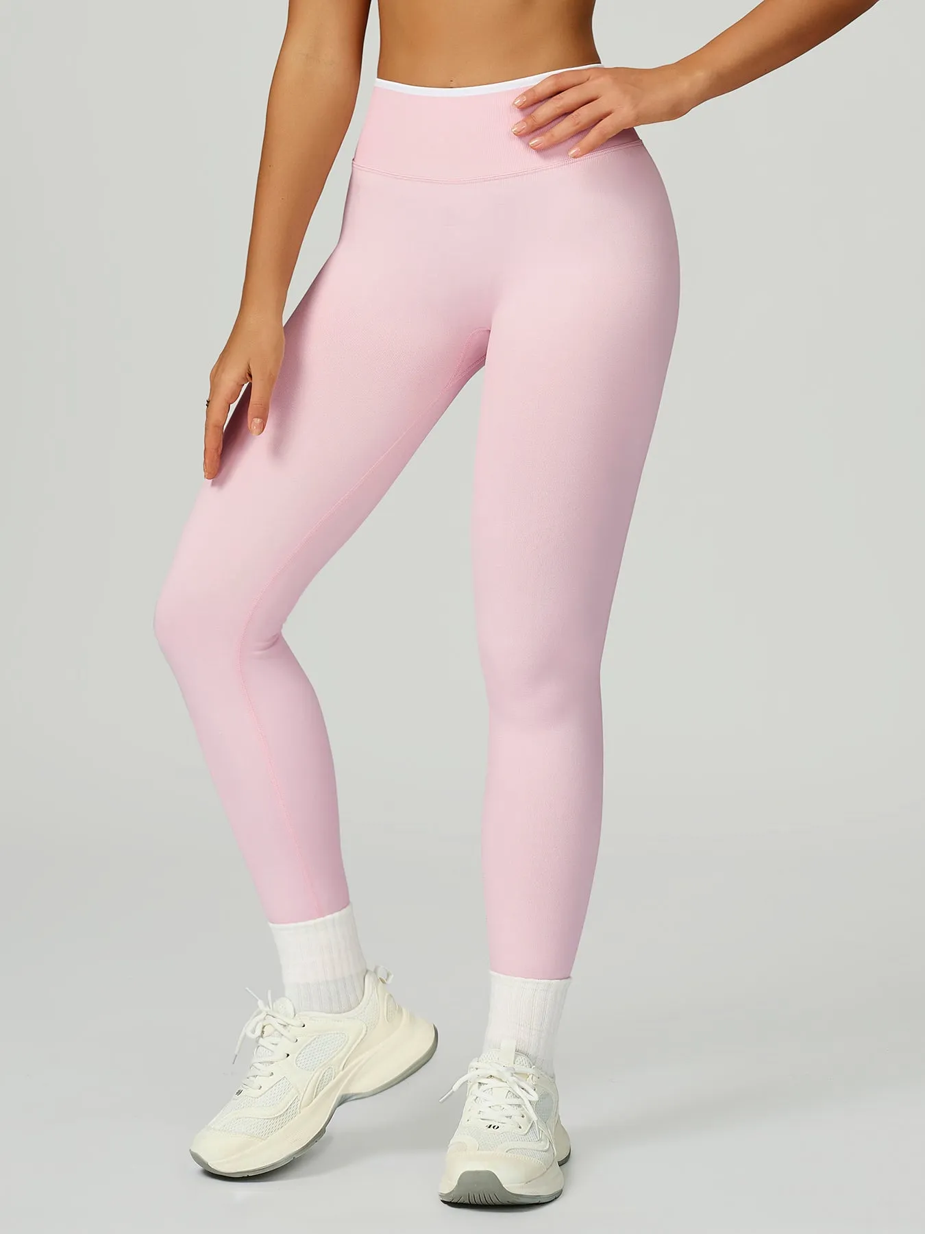 Pastel Pink High-Waisted Contour Leggings 24‘’ sold by BERLOOK product image thumbnail 2