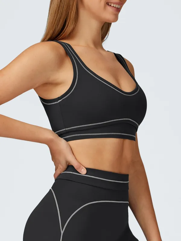 Black Contrast-Trim Sports Bra sold by BERLOOK