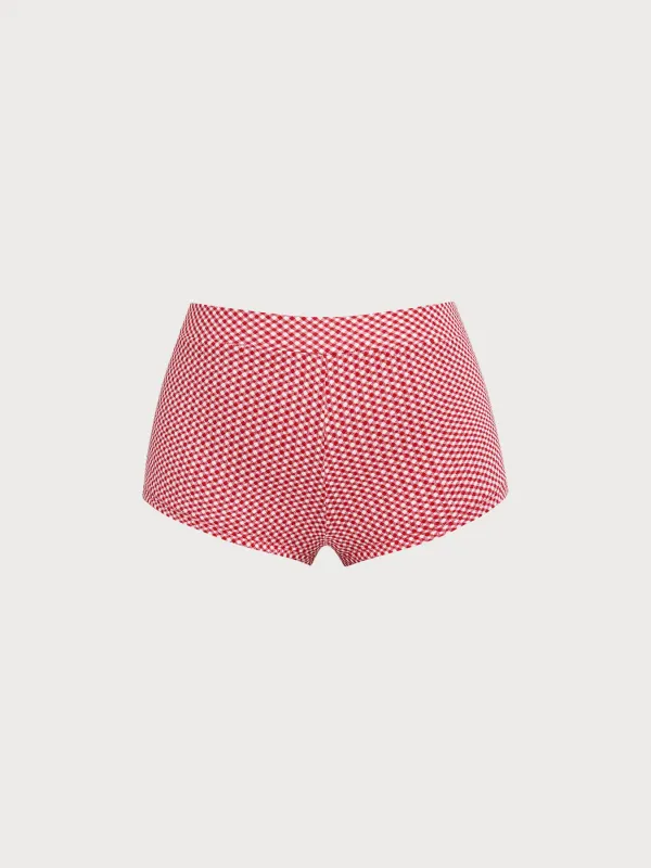 Red Gingham Plus Size Full Coverage Swim Shorts made by BERLOOK