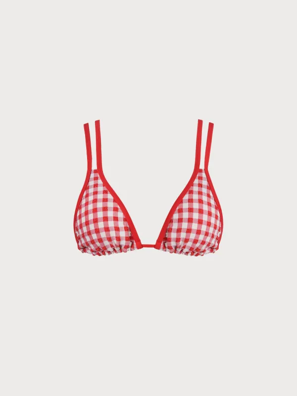Red Gingham Strappy Bikini Top sold by BERLOOK