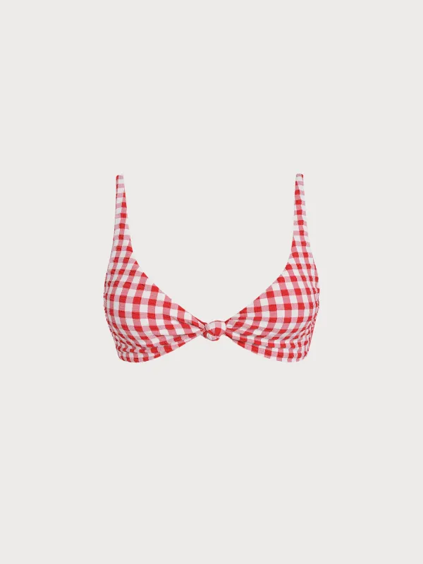 Red Gingham Knot Bikini Top sold by BERLOOK