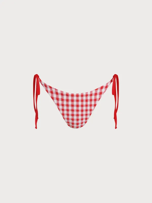 Red Gingham Tie Bikini Bottom sold by BERLOOK