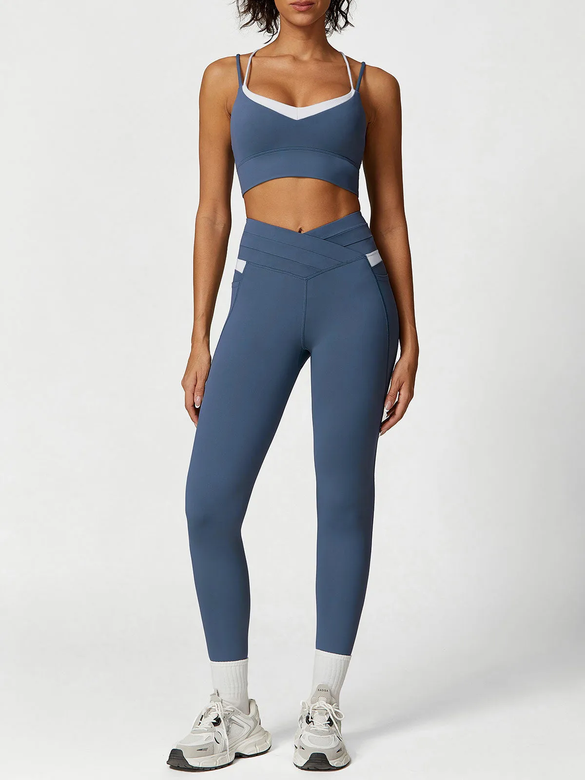 Blue Contrast V Neck Sports Bra- Light Support sold by BERLOOK product image thumbnail 4