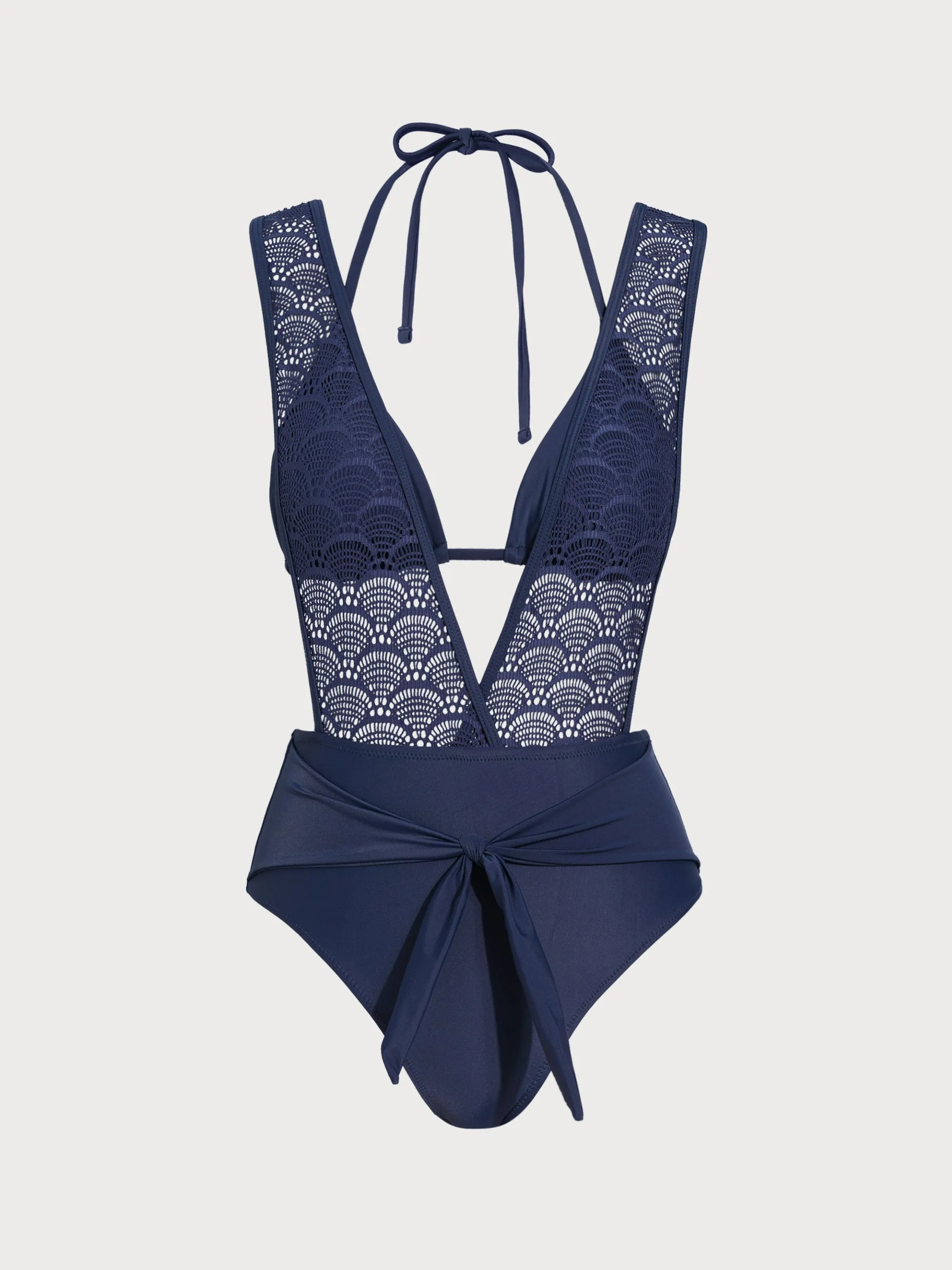 Navy Textured V Neck One-Piece Swimsuit sold by BERLOOK product image thumbnail 2