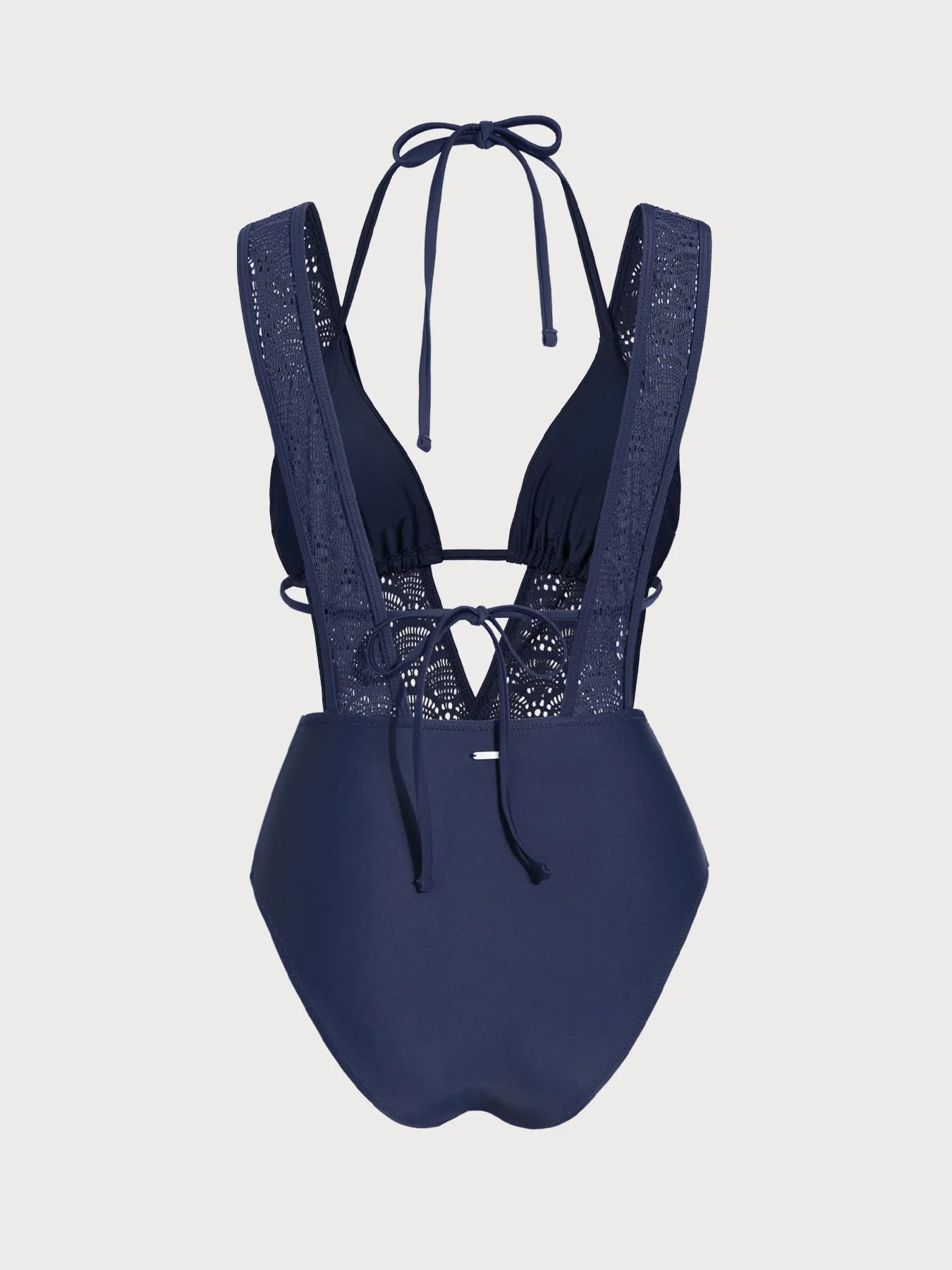 Navy Textured V Neck One-Piece Swimsuit sold by BERLOOK product image thumbnail 3