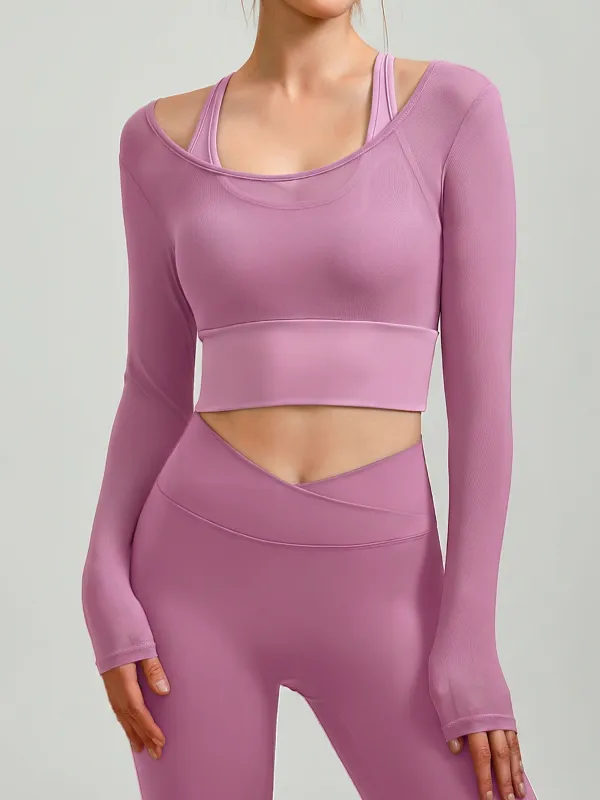 Pink U Neck Long Sleeve Top - Light Support made by BERLOOK