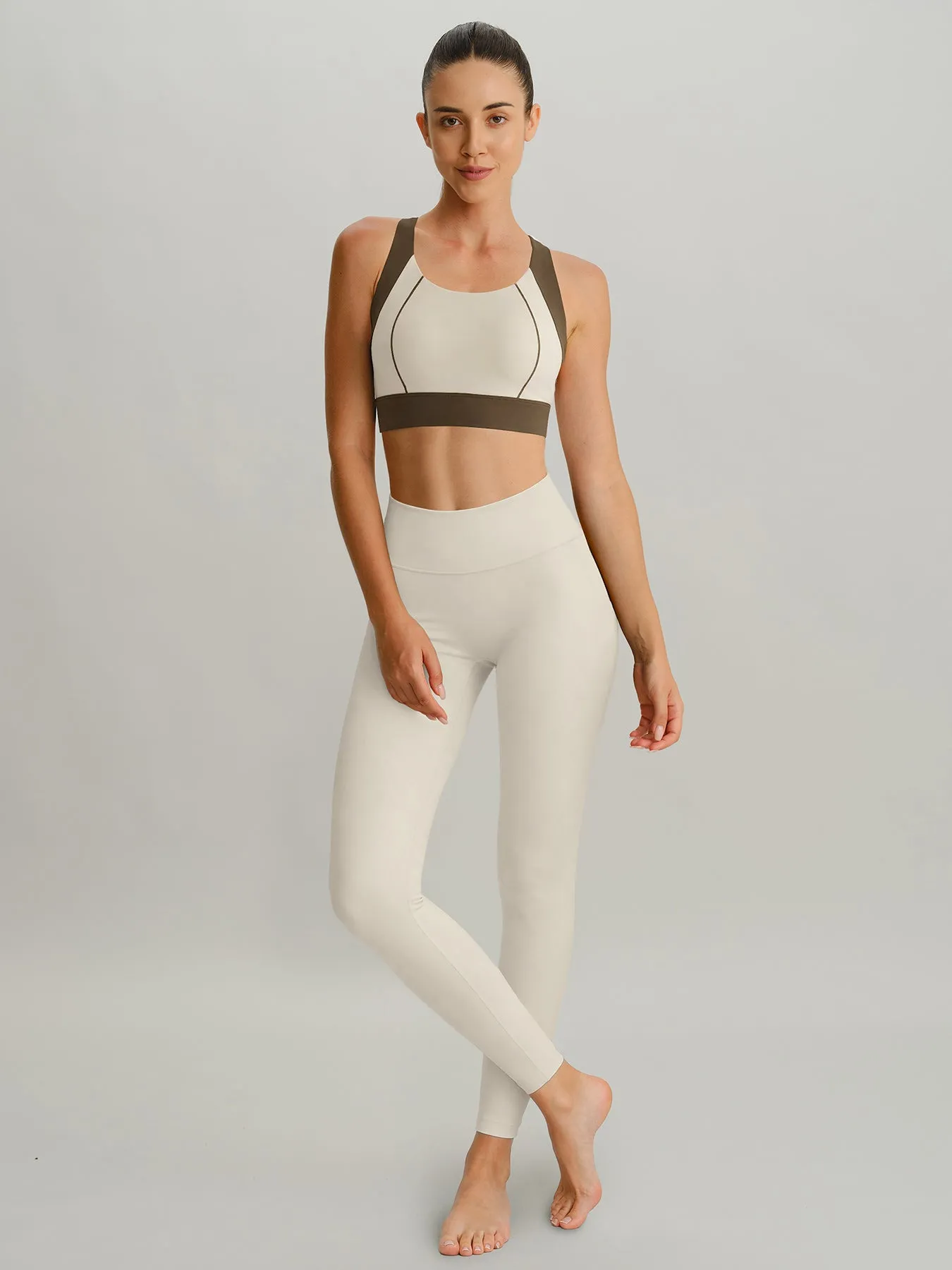 Off White Contrast I-back Sports Bra - Light Support sold by BERLOOK