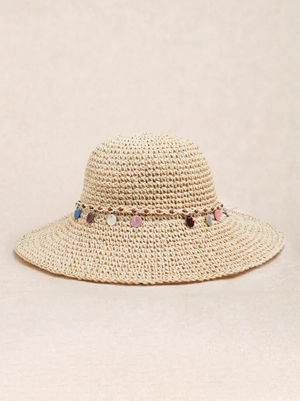 Off White Boho Shell Decor Sun Hat sold by BERLOOK
