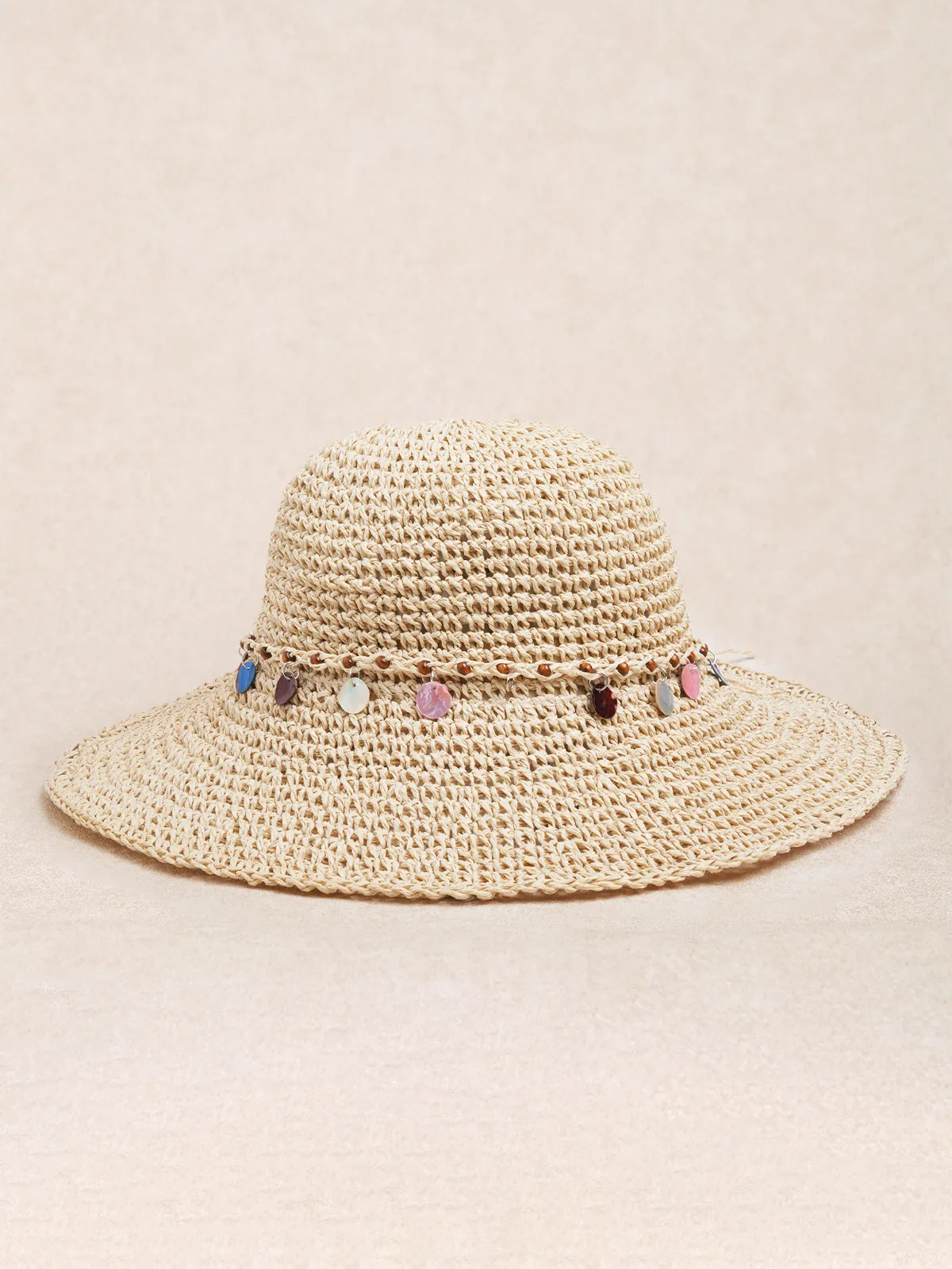 Off White Boho Shell Decor Sun Hat sold by BERLOOK
