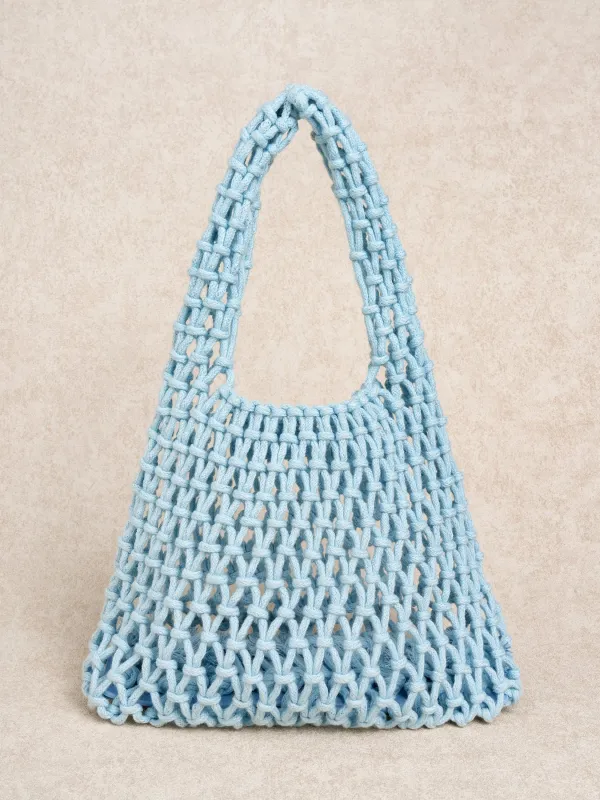 Light Blue Cotton Rope Woven Bag sold by BERLOOK
