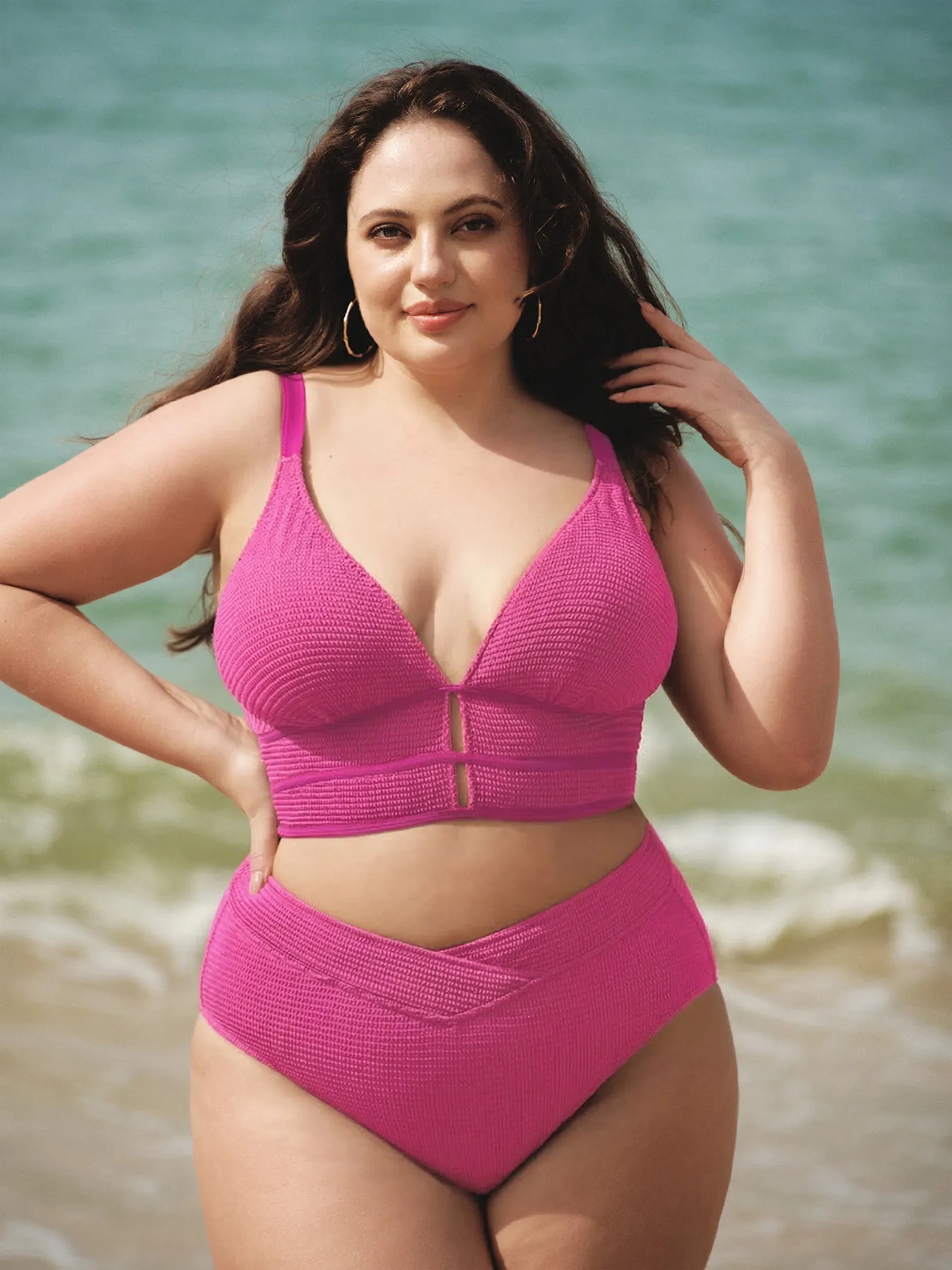Pink Textured V Cut Plus Size Tankini Bottom sold by BERLOOK product image thumbnail 3