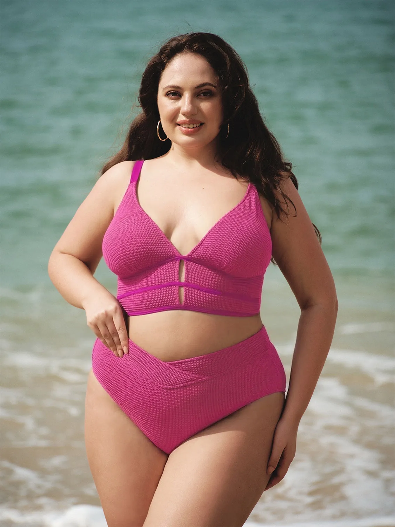 Pink Textured V Cut Plus Size Tankini Bottom sold by BERLOOK product image thumbnail 2