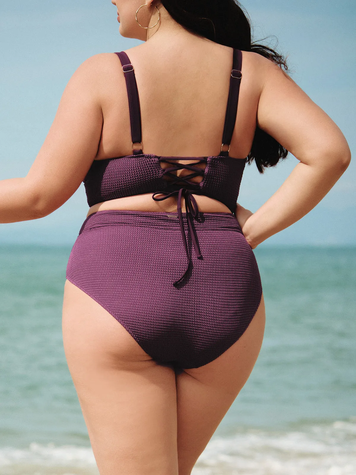 Purple Textured V Cut Plus Size Tankini Bottom sold by BERLOOK product image thumbnail 4