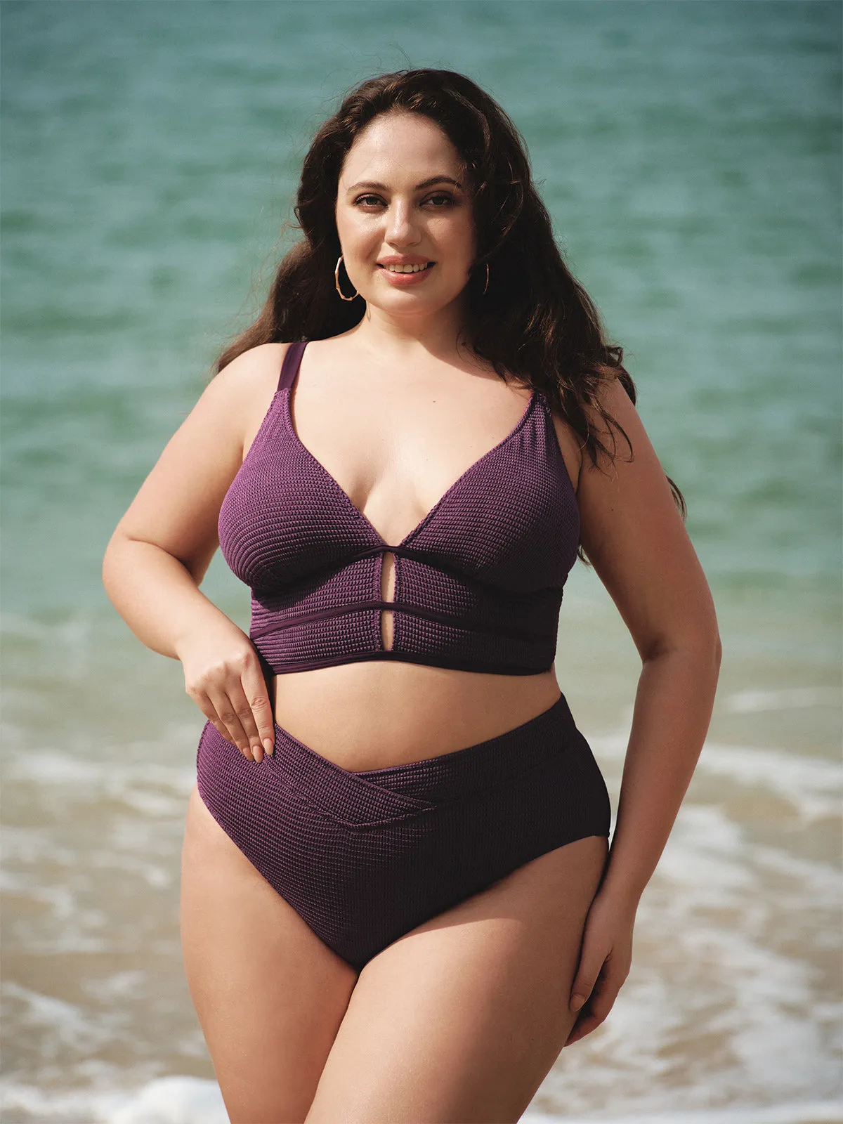 Purple Textured V Cut Plus Size Tankini Bottom sold by BERLOOK product image thumbnail 2