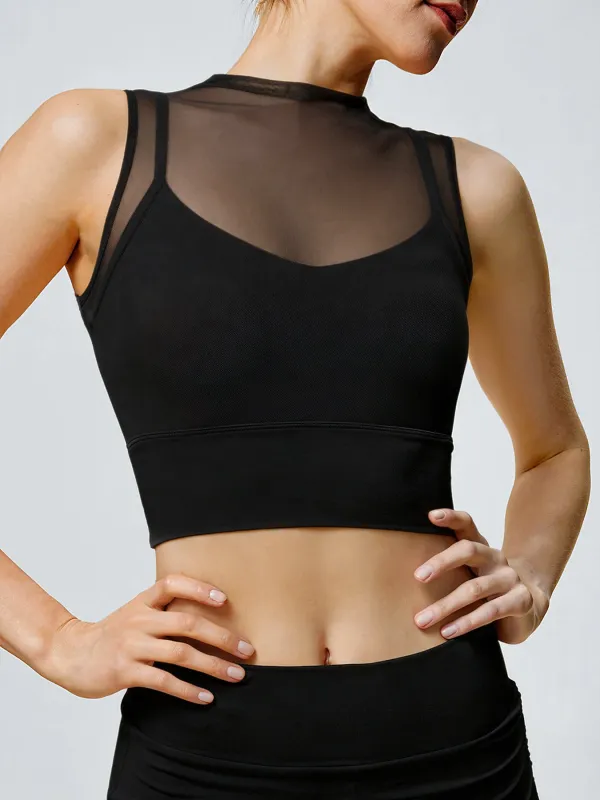 Black Mesh Sleeveless Tank Top - Light Support made by BERLOOK