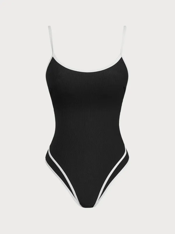 Black Contrast Ribbed U Neck One-Piece Swimsuit made by BERLOOK