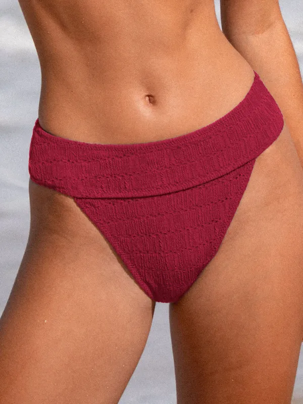 Red Textured Wide Waistband Bikini Bottom made by BERLOOK