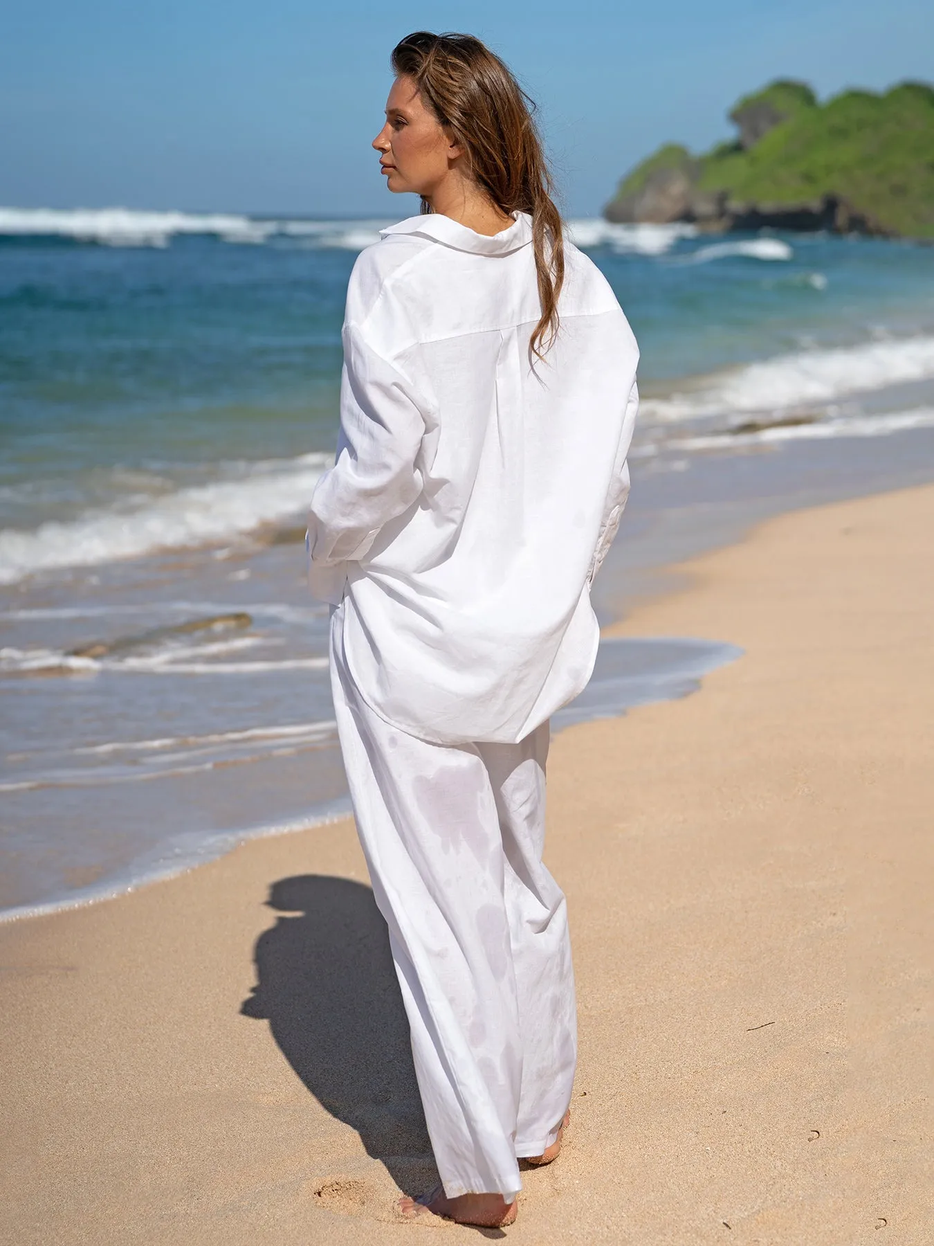 White Cotton-Linen Cover-up Shirt sold by BERLOOK product image thumbnail 4