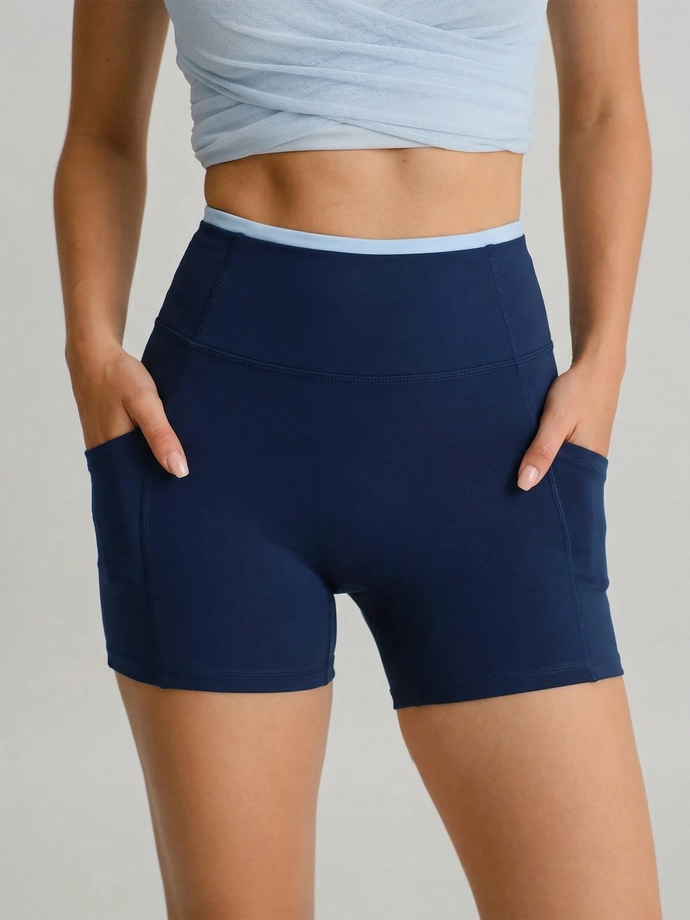 Navy High-Waist Pocket Biker Shorts 3" sold by BERLOOK product image thumbnail 4