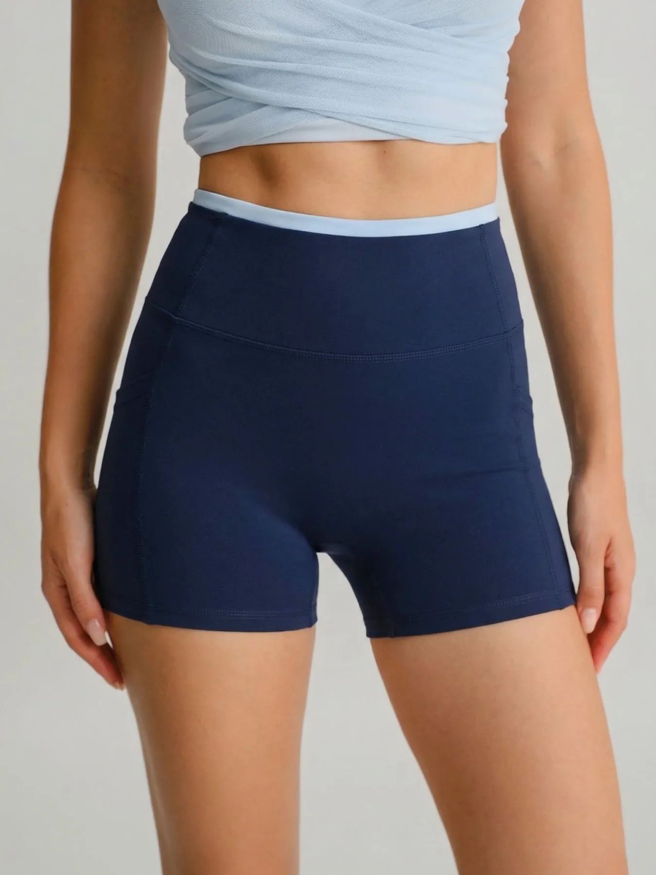 Navy High-Waist Pocket Biker Shorts 3" sold by BERLOOK product image thumbnail 3