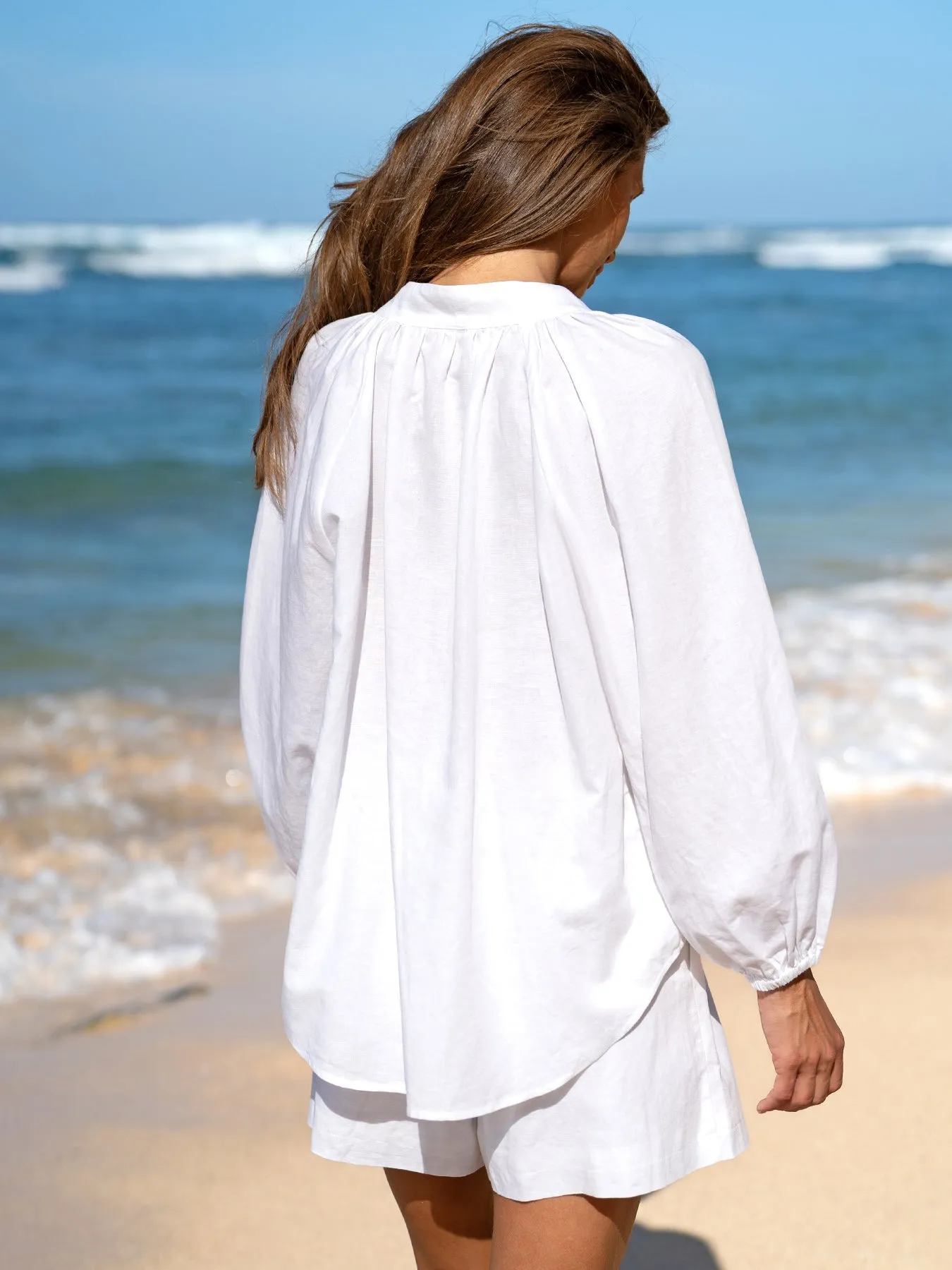 White Cotton-Linen Decorative Button Blouse sold by BERLOOK product image thumbnail 3