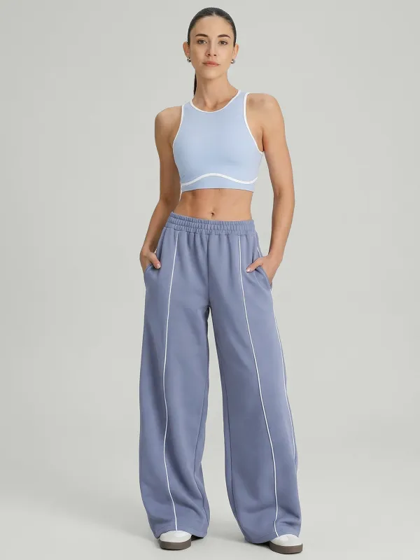 Dusty Blue Side Pockets Cotton Pants made by BERLOOK