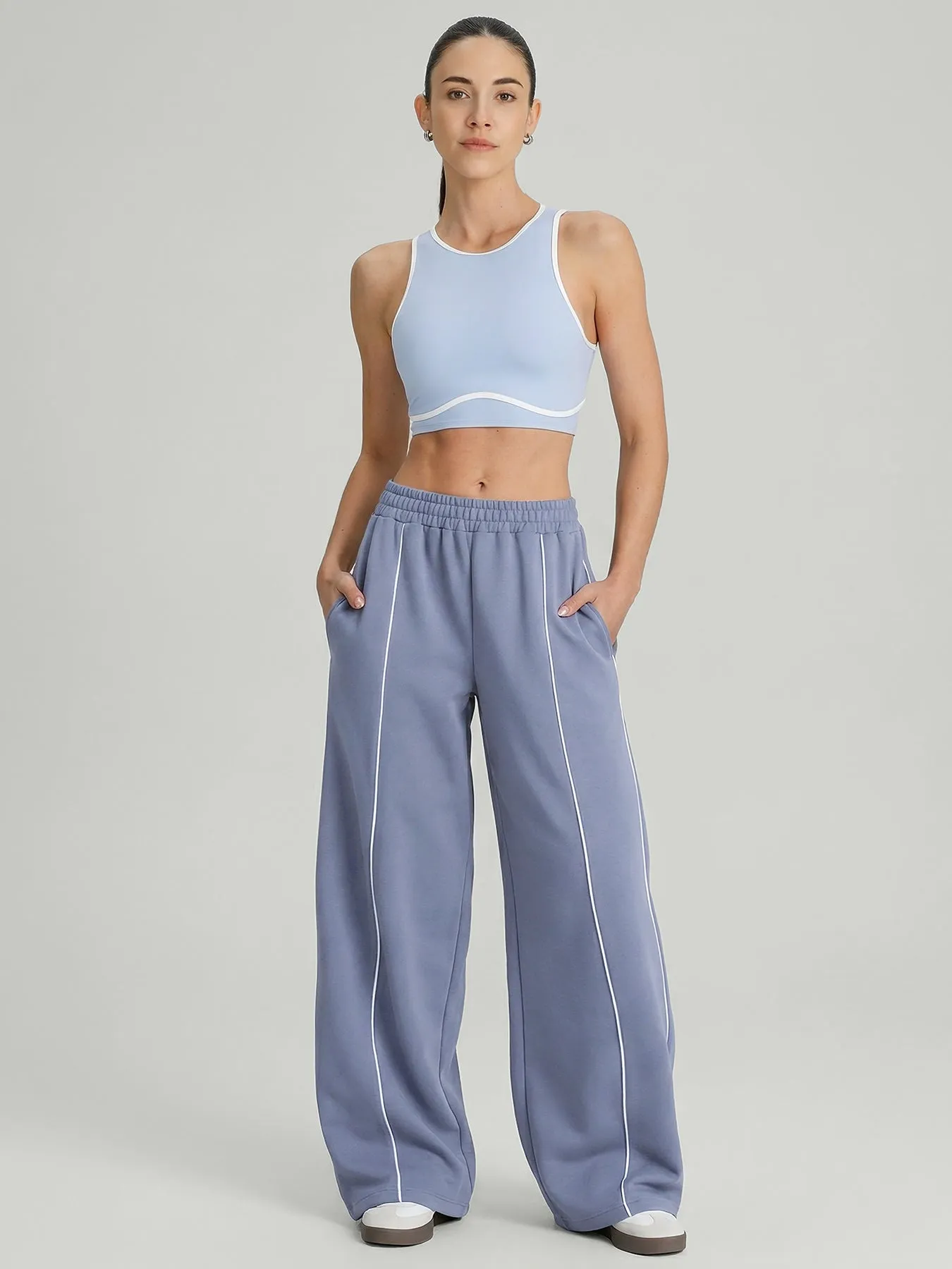 Dusty Blue Side Pockets Cotton Pants sold by BERLOOK