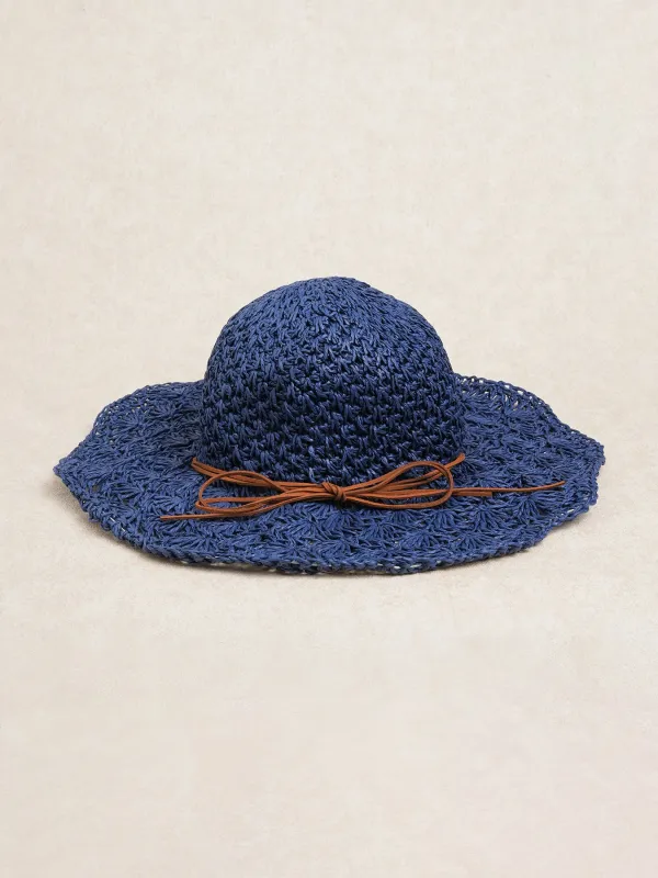 Navy Paper Woven Sun Hat made by BERLOOK
