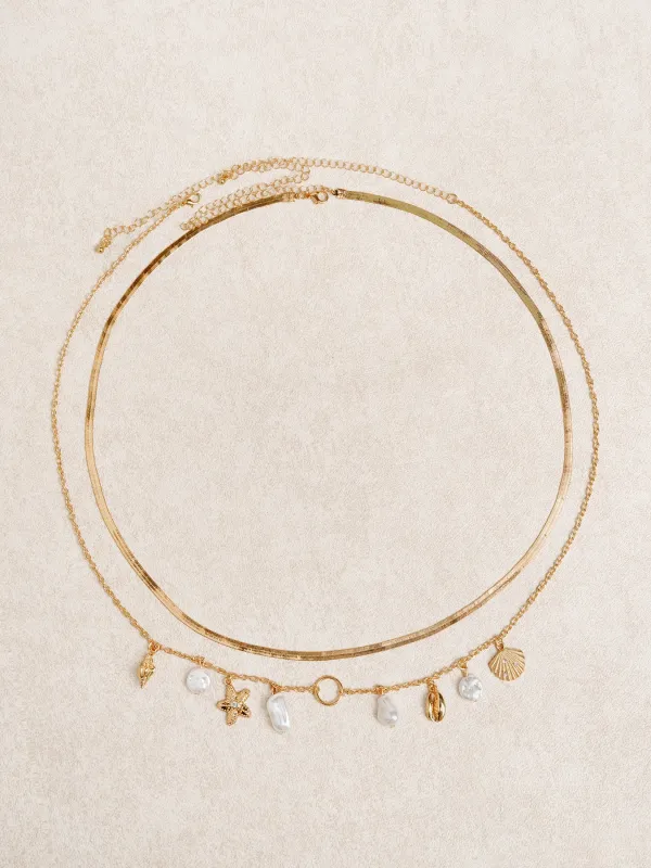 Gold Plated Seashell & Baroque Pearl Layered Waist Chain made by BERLOOK
