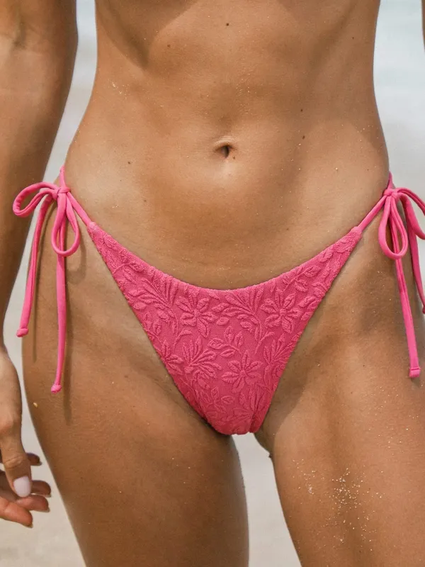 Pink Floral Jacquard Tie Bikini Bottom made by BERLOOK