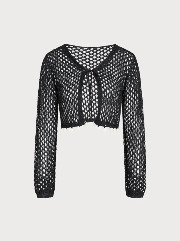 Black Crochet Cover-up Cardigan made by BERLOOK