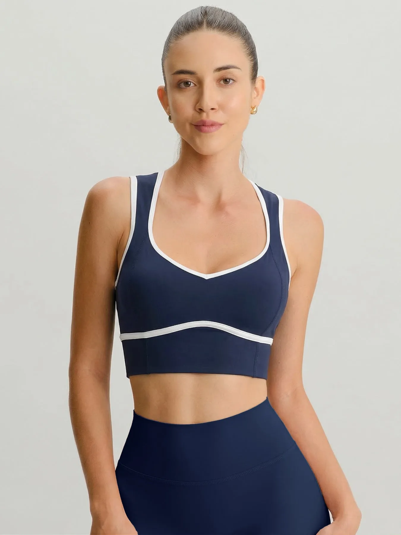 Navy Contrast Trim Open Back Sports Bra sold by BERLOOK product image thumbnail 2