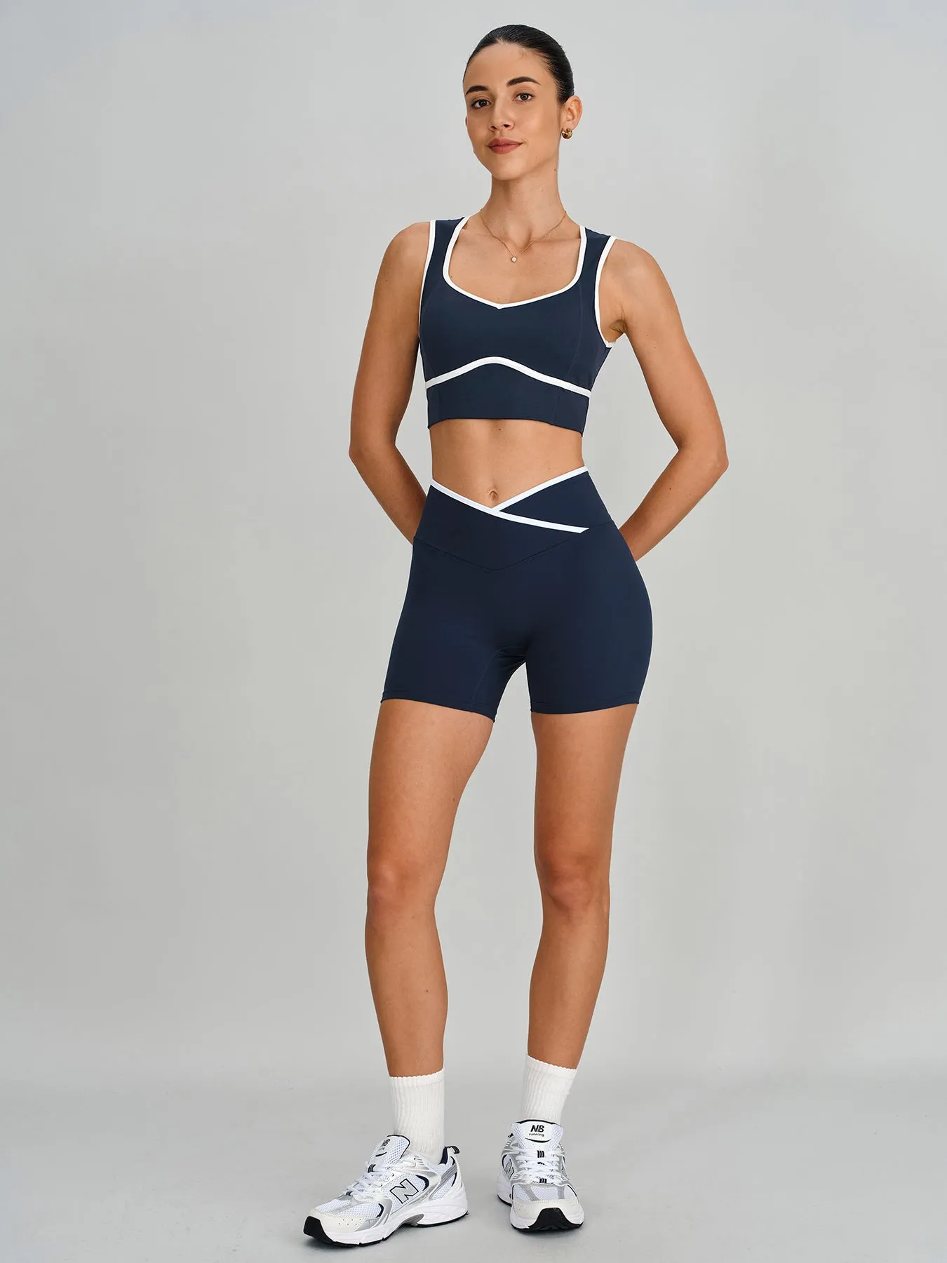 Navy Contrast Trim Open Back Sports Bra sold by BERLOOK product image thumbnail 4