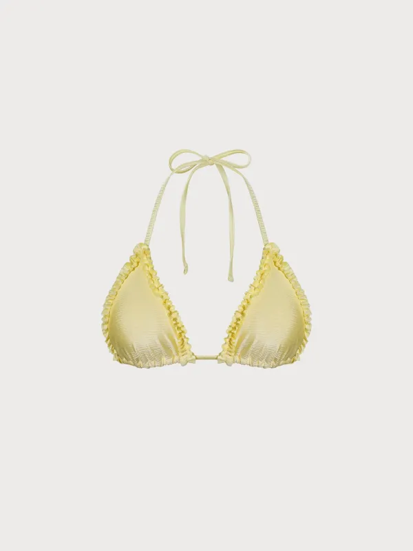 Yellow Ruffled Halter Triangle Bikini Top made by BERLOOK