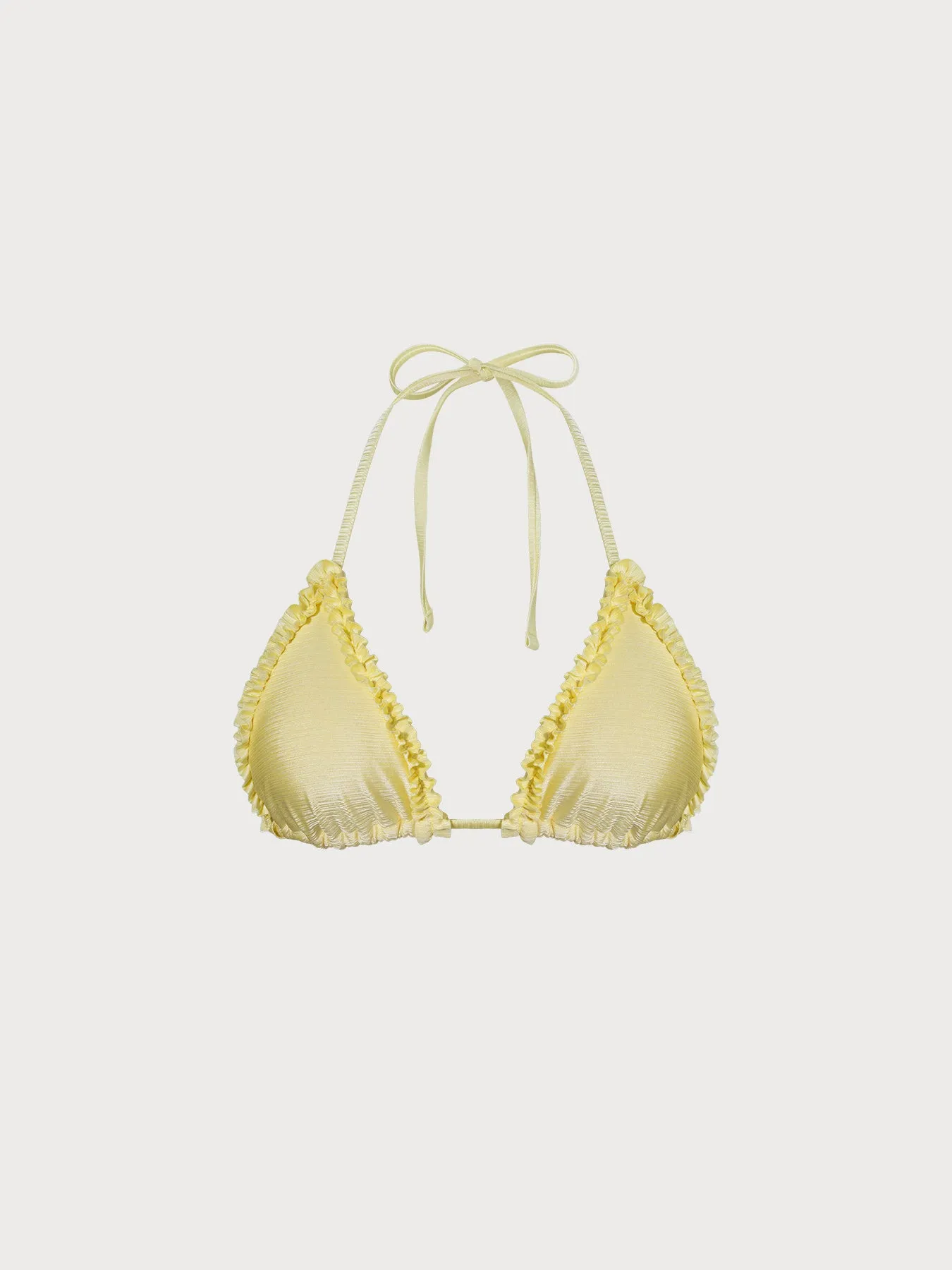Yellow Ruffled Halter Triangle Bikini Top sold by BERLOOK