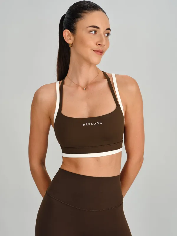 Coffee Contrast X Cross Sports Bra - Light Support made by BERLOOK