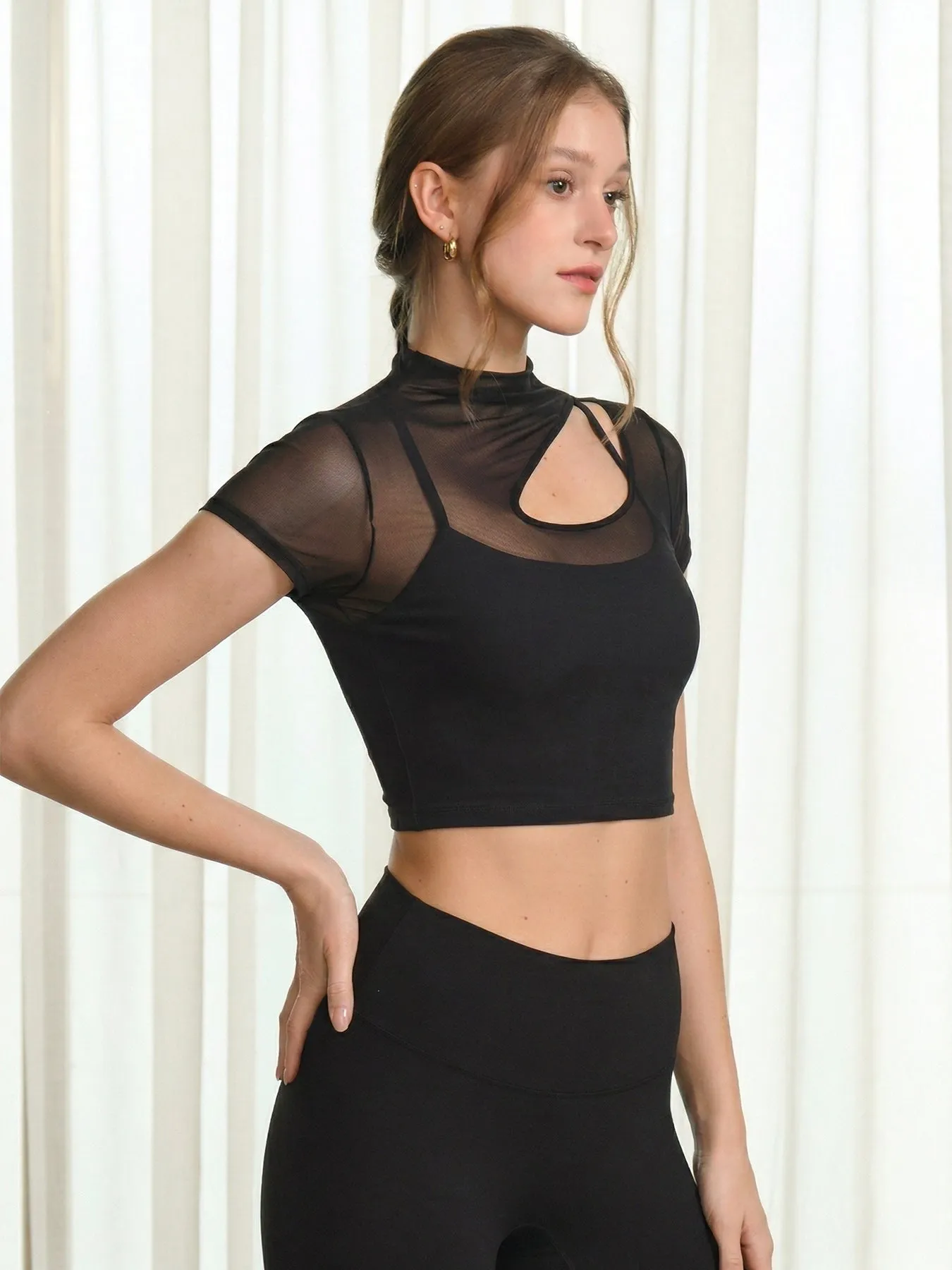 Black Mesh Short Sleeve Top--Light Support sold by BERLOOK product image thumbnail 2