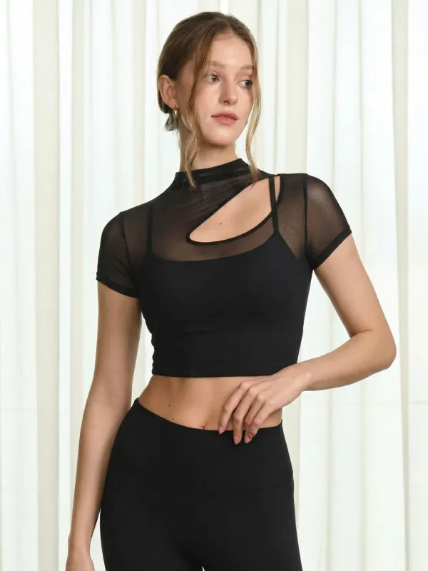Black Mesh Short Sleeve Top--Light Support made by BERLOOK
