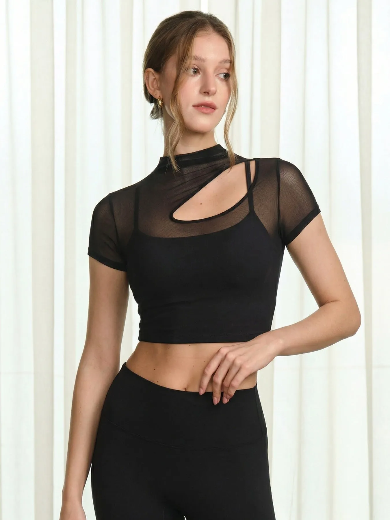 Black Mesh Short Sleeve Top--Light Support sold by BERLOOK