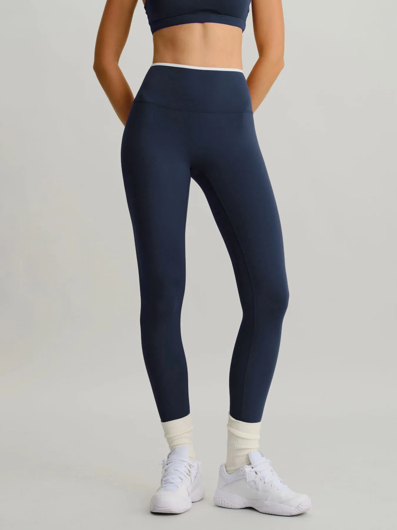 Navy High-Waisted Contrast Trim Leggings 25" sold by BERLOOK
