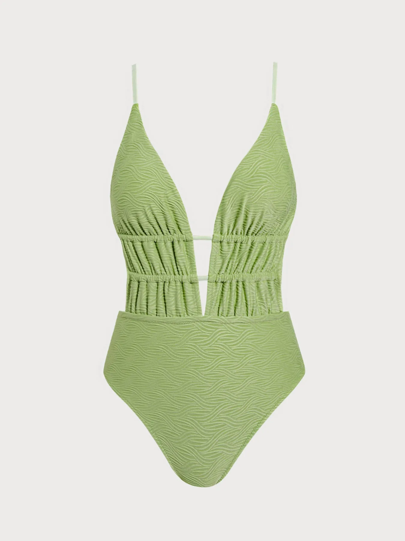 Light Green Textured Plunge One-Piece Swimsuit sold by BERLOOK product image thumbnail 5