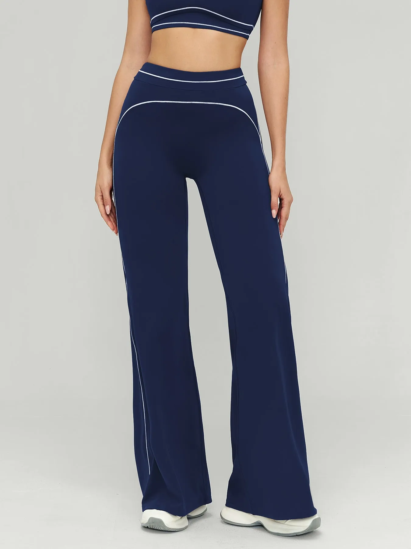 Navy Contrast Stitch High-Waisted Workout Pants sold by BERLOOK product image thumbnail 3