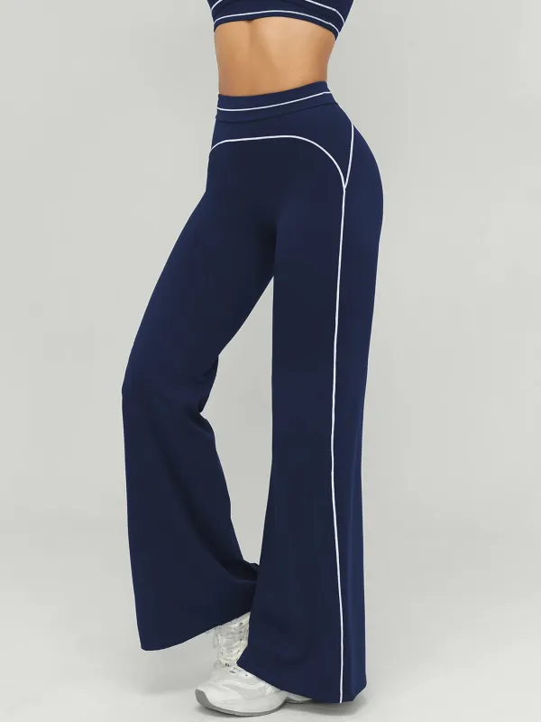 Navy Contrast Stitch High-Waisted Workout Pants made by BERLOOK