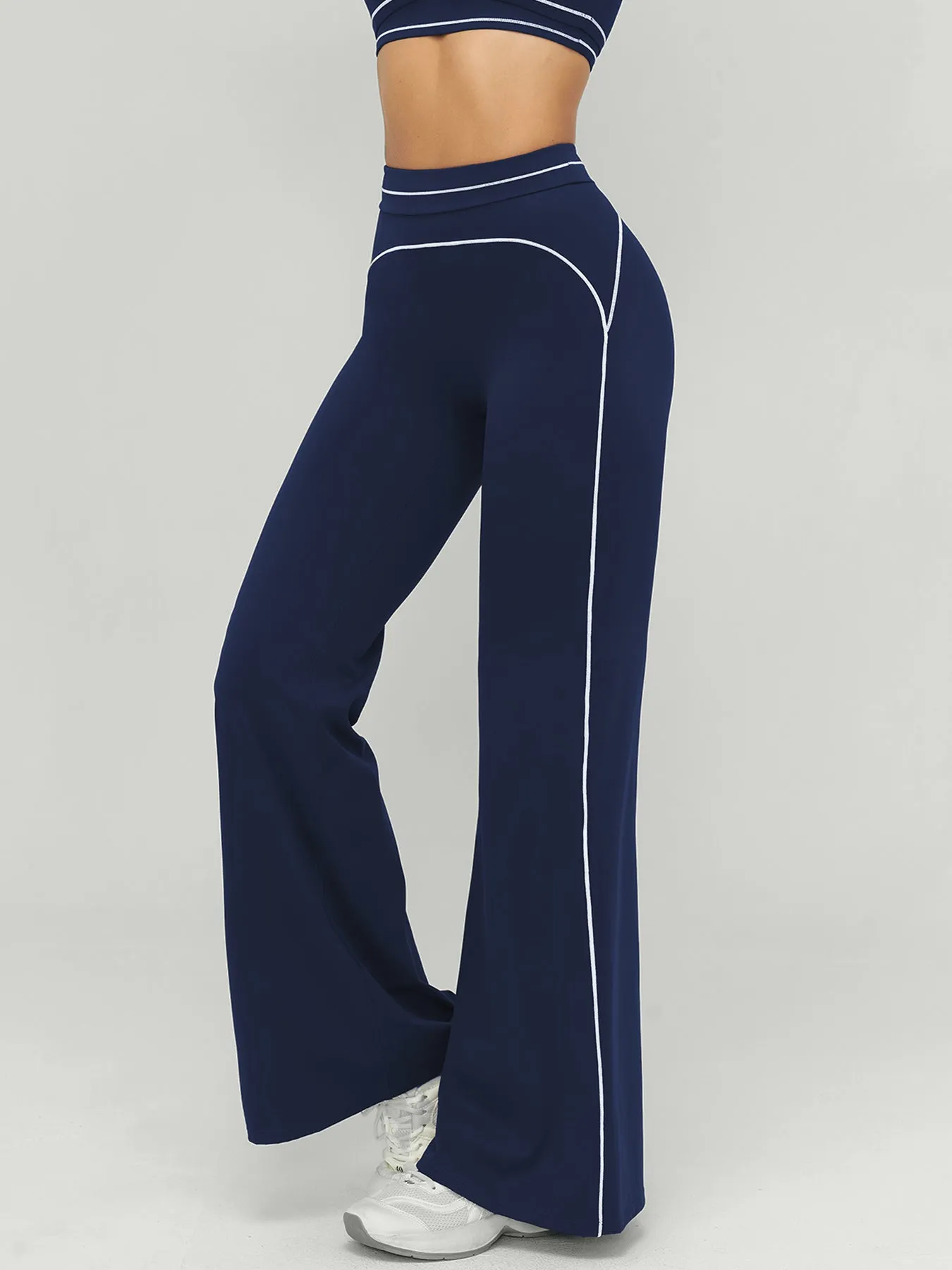 Navy Contrast Stitch High-Waisted Workout Pants sold by BERLOOK