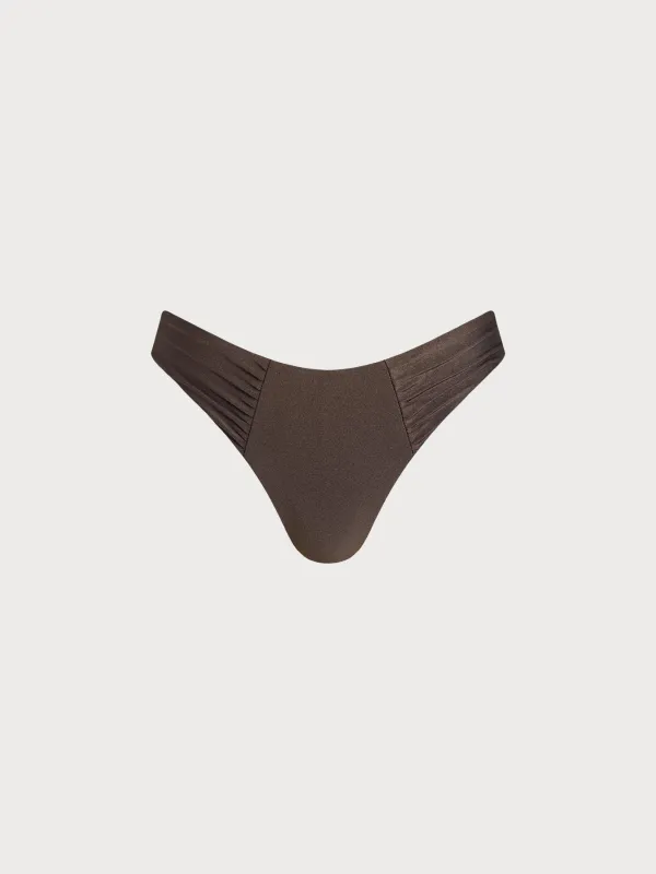 Dark Coffee Pleated Bikini Bottom made by BERLOOK