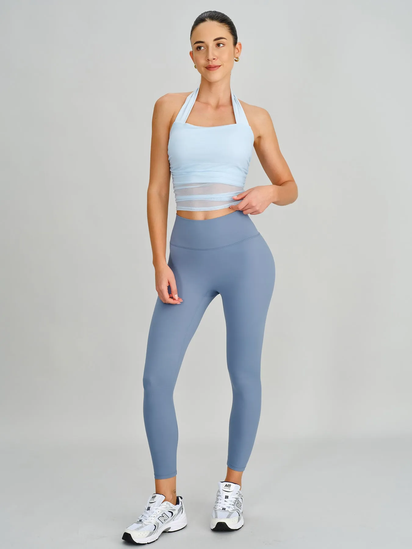 Light Blue Halter Neck Ruched Mesh Sports Bra sold by BERLOOK product image thumbnail 5