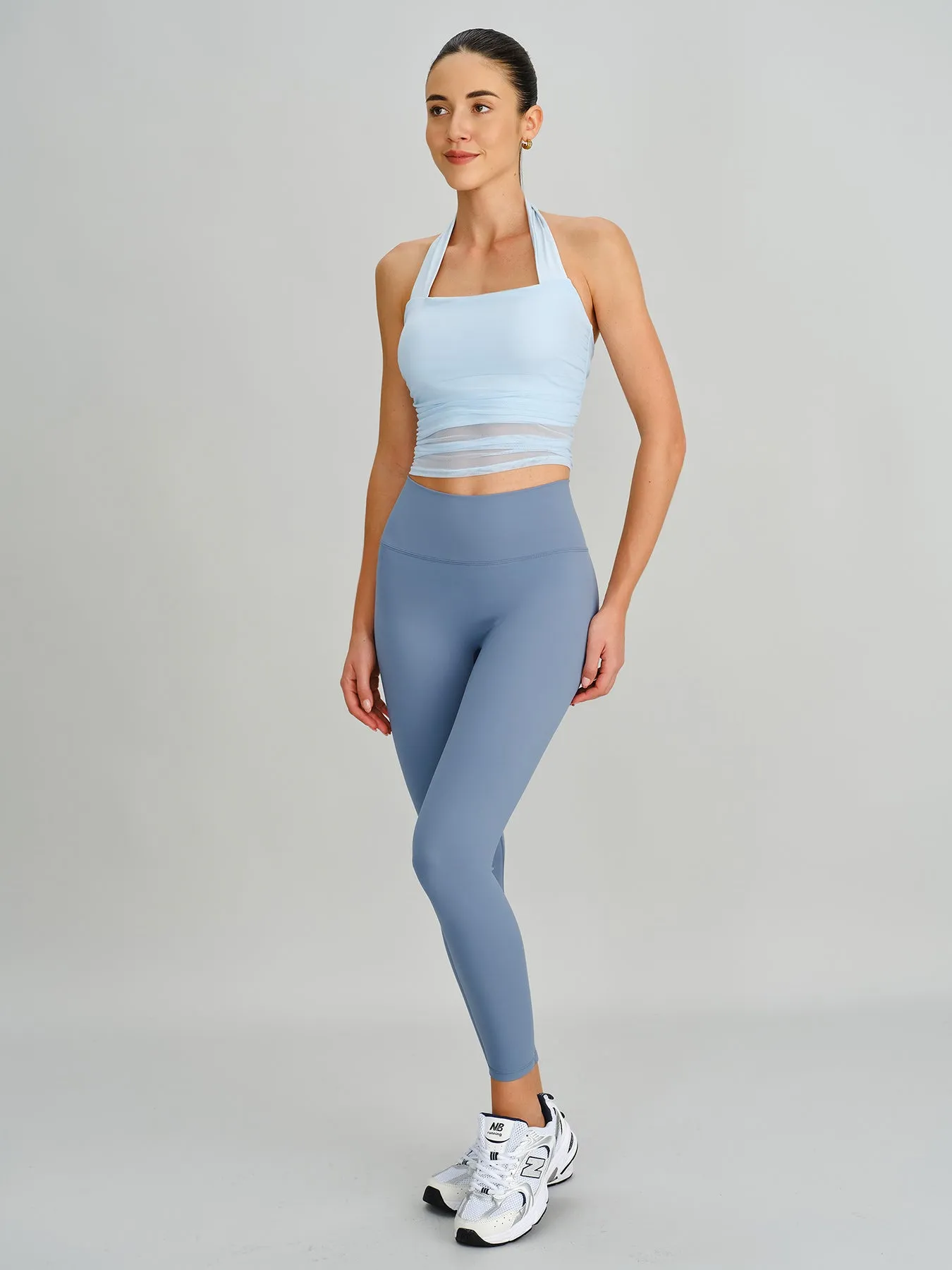 Light Blue Halter Neck Ruched Mesh Sports Bra sold by BERLOOK product image thumbnail 4